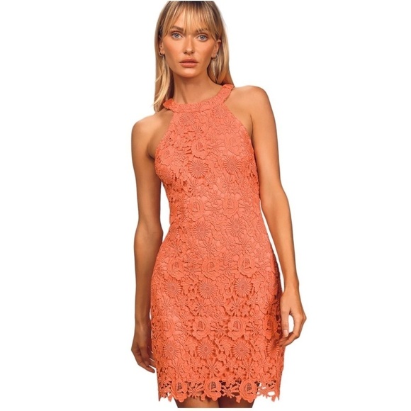 Lulus Dresses & Skirts - Lulu’s Love Poem Coral Orange Lace Dress Size Small